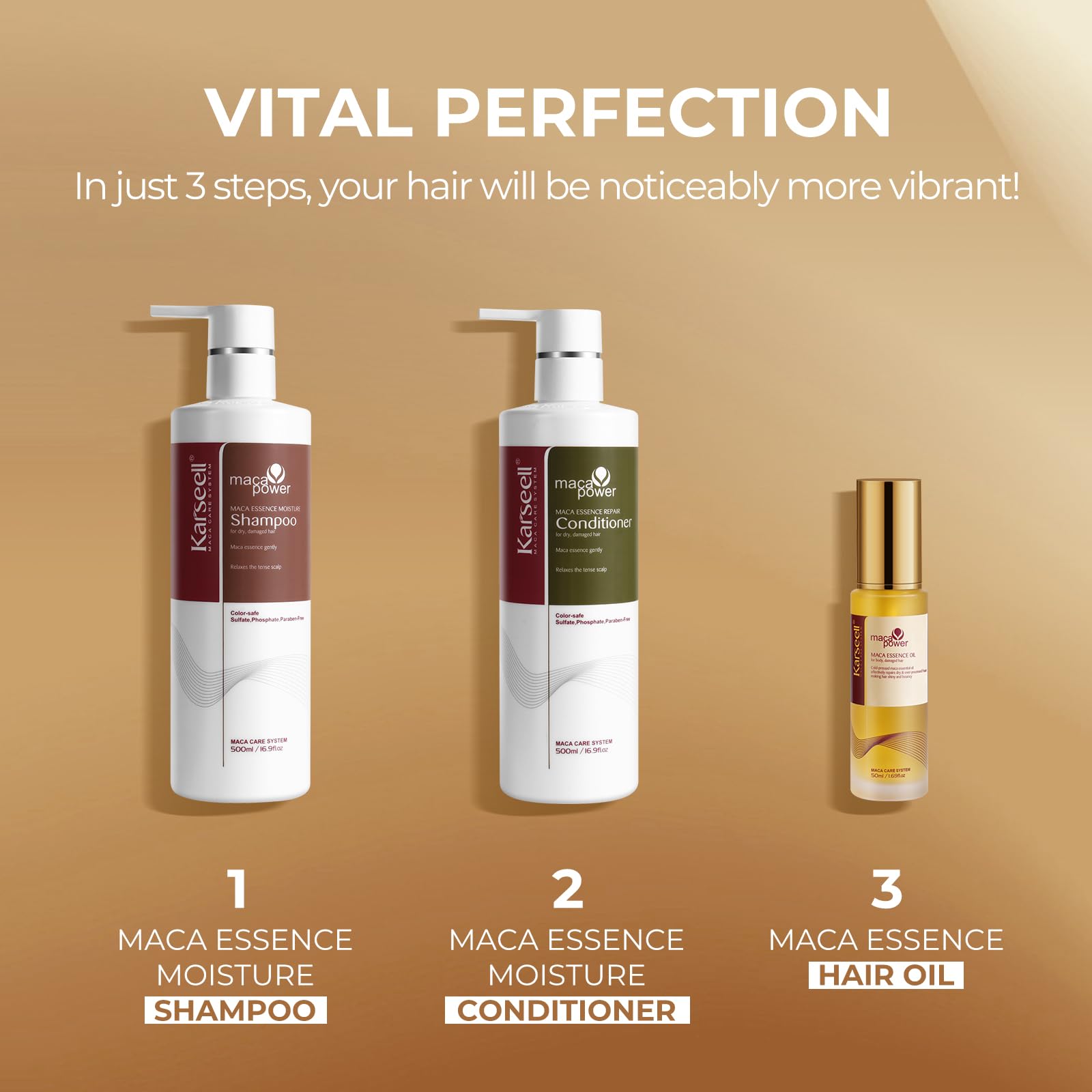 Karseell Collagen Hair Treatment Moisturizing Hair Care Set, Hair Oil Shampoo and Conditioner Set for Dry Damaged Hair All Hair Types, 2 x 500ml + 50ml