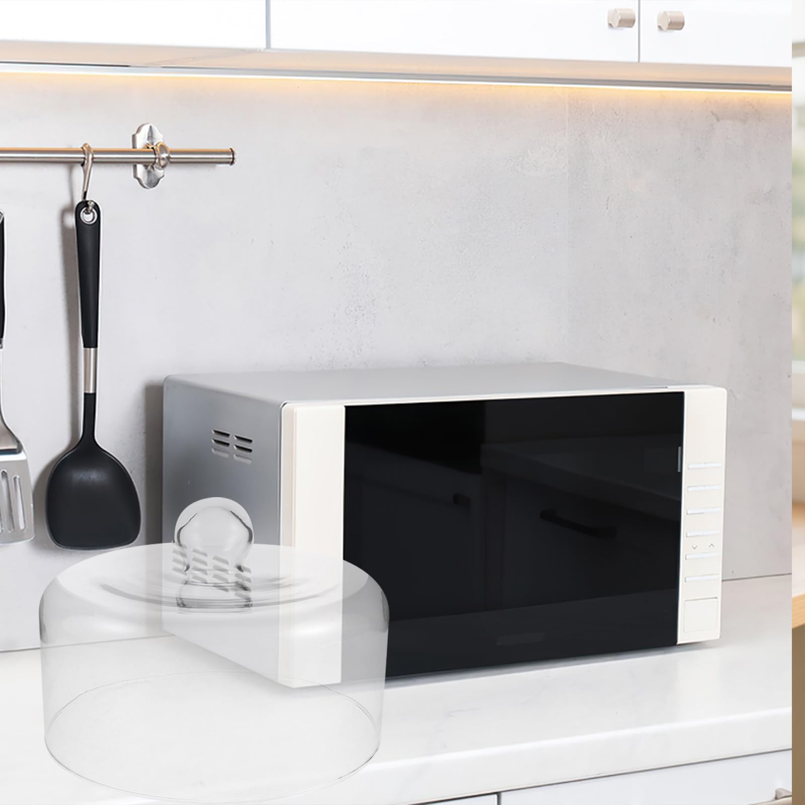 BETOOKY Coperchio in Vetro a Cupola per Microonde Alto 19 Cm con Manico Ergonomico, Adatto per Lavastoviglie e Forno Microonde, per Proteggere i Piatti Durante la Cottura