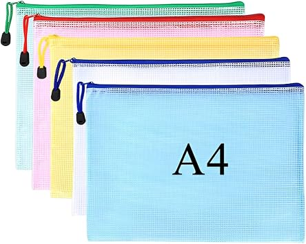A4 Plastic Zip Wallets Folders - 5PCS Document Folder File Zipper Bags Document Wallet Ziplock Bags Travel Storage Pouch Mesh Zip Folders for School Office Supplies and Travel Accessories