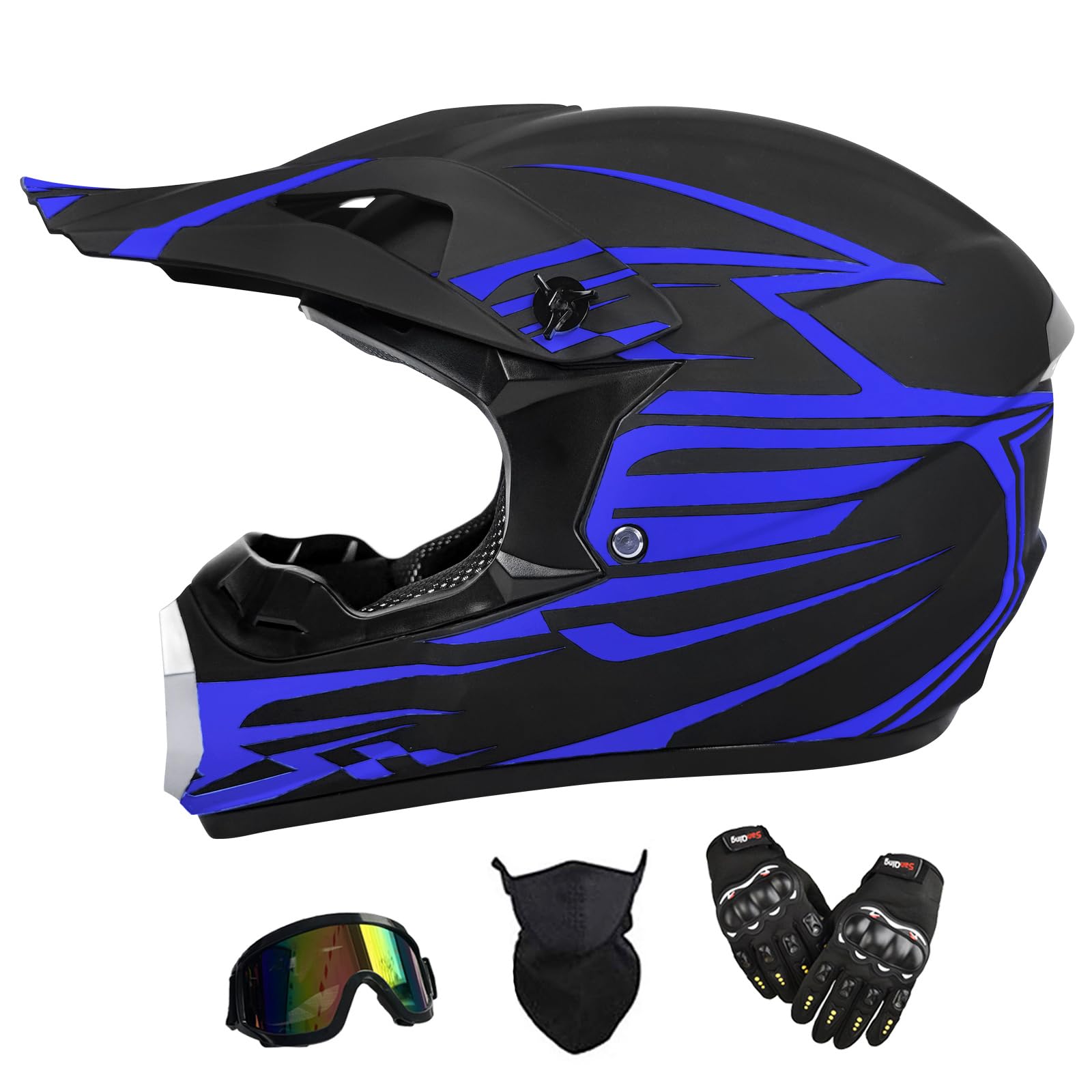 (size l ) youth dirt bike helmet,atv helmet motorcycle helmets ,unisex offroad helmets with gloves goggle face shield,full face helmets dot approved