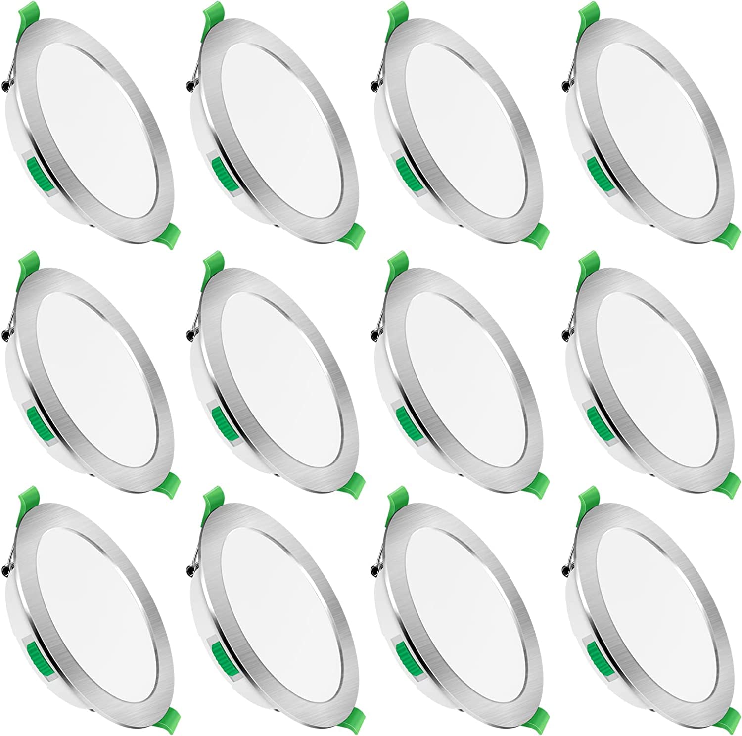 7W LED Recessed Ceiling Light, Dimmable 230V Downlights Ultra Slim 90-100mm Cutout, CCT Selectable Warm White 3000K Neutral White 4000K Cool White 6500K, LED Spotlights for Bathroom Kitchen, 12 Pack
