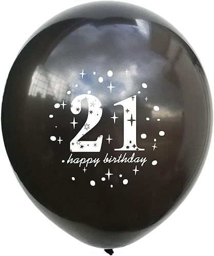 Miniatura 4 de Globos de cumpleaños número 21 de SHUNTAI, decoraciones de cumpleaños número 21 en negro y dorado para él o ella, globo de confeti de látex dorado,