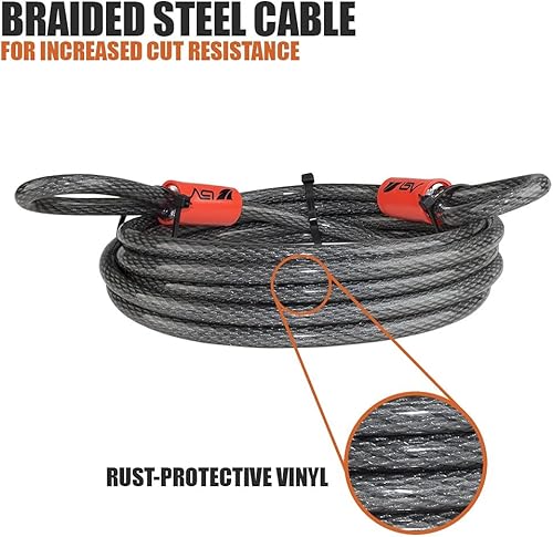 Miniatura 6 de BV Candado de seguridad de cable resistente de 7 pies con bucles  Cable de acero trenzado extra grueso de 10 mm (38"), resistente al corte y a la