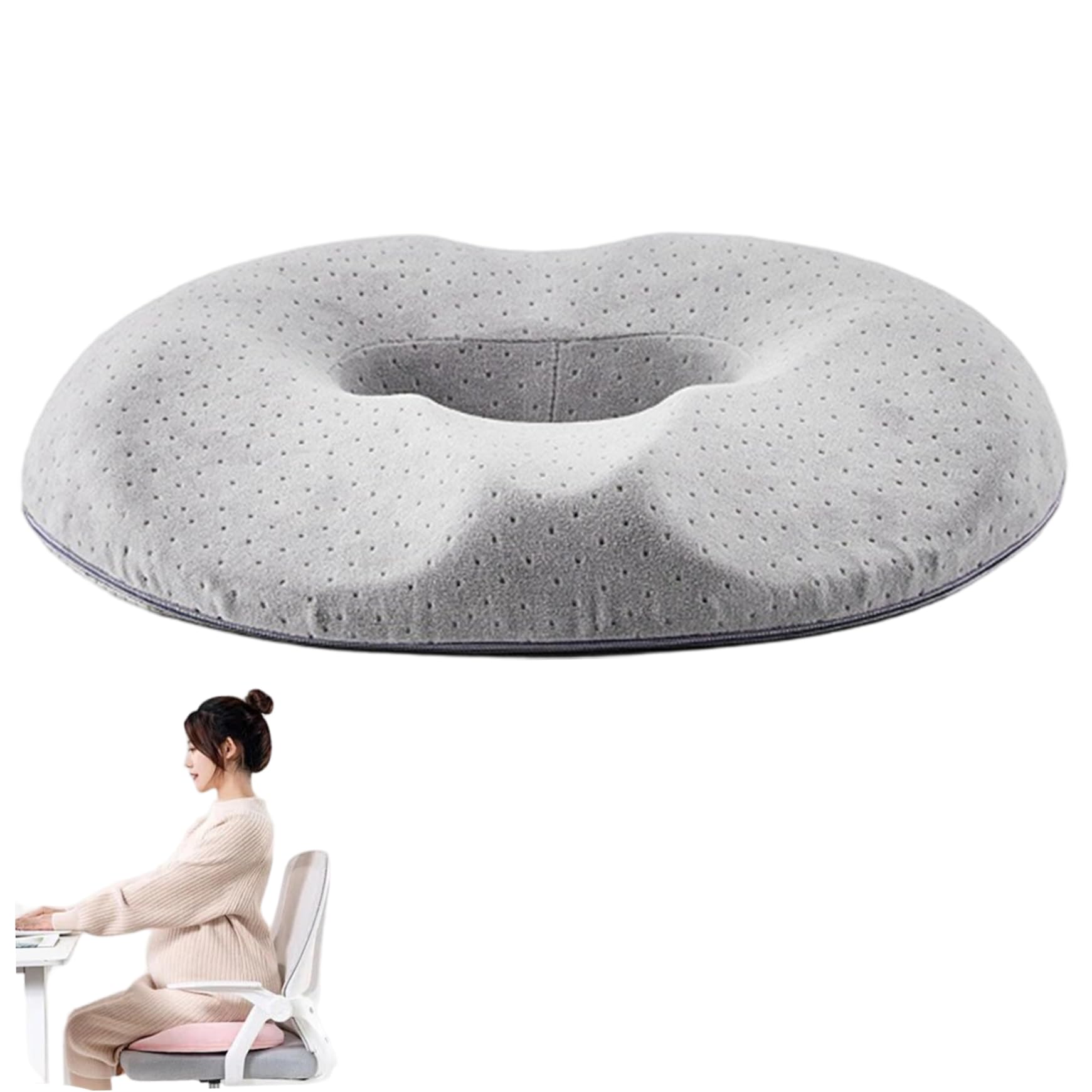 NASSMOSSE Hemorrhoid Donut Pillow, Memory Foam Slow Rebound Hemorrhoid Pillows for Sitting Anti-Slip & Thickened with Pressure Relief Hole & Slope Design Grey