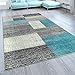 Produktbild Paco Home Designer Wohnzimmer Teppich Modern Kurzflor Karo Design Türkis Grau Weiß, Grösse:80x150 cm