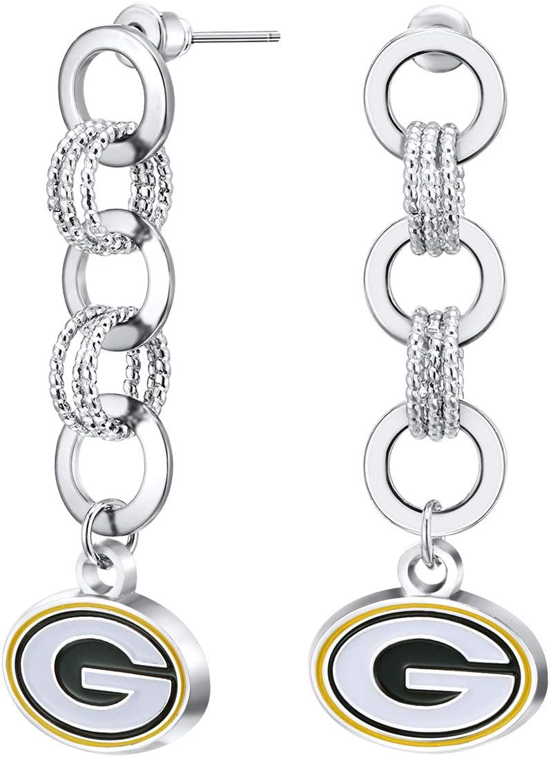 NFL Circle Links Post Earrings | Sports Fan Jewelry Gift | Fashion Jewelry | Birthday for Women and Girls