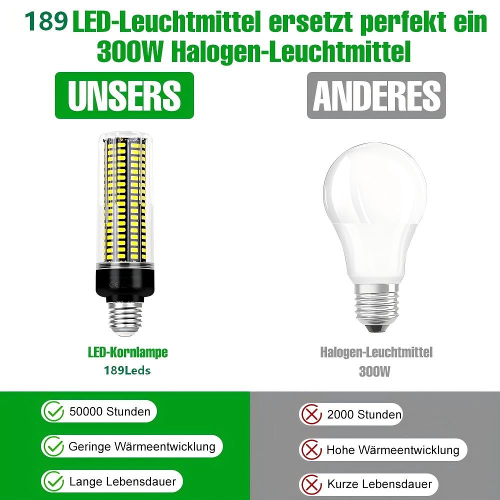 WENNI 6er-Pack E27 Lampe Tatsächliche Leistung 15W 6000K Tageslichtweiß Glühbirne 220V Maiskolben 189 LEDs Mais Leuchtmittel 85-265V für Werkstatt Garage Keller LED-Beleuchtung 2 Jahre Garantie
