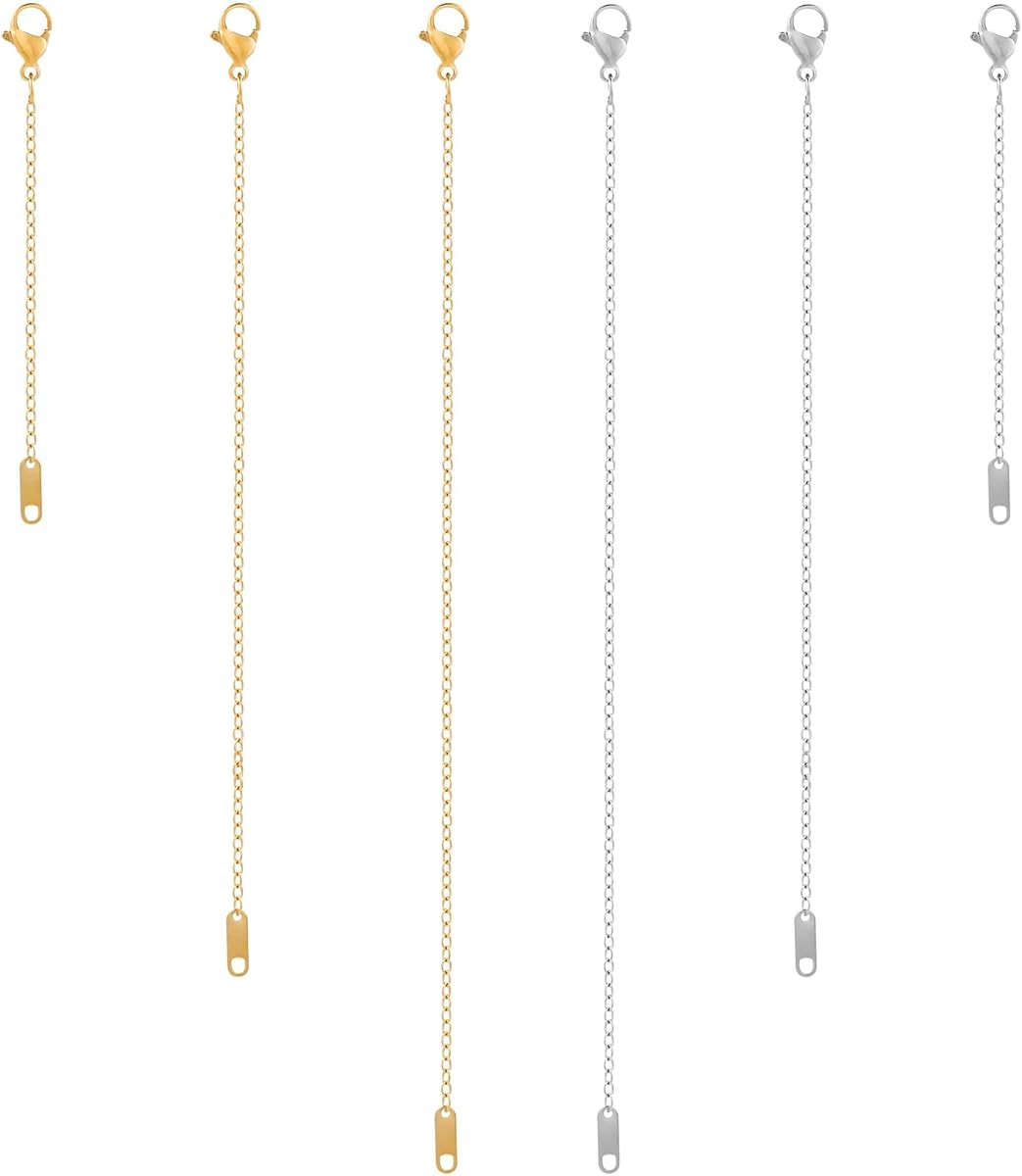 KOPOX 6 Pcs Gold and Silver Plated Necklace Extenders for Necklaces, 2", 4", 6" Delicate Necklace Extender Chain Set for Women Jewelry Making