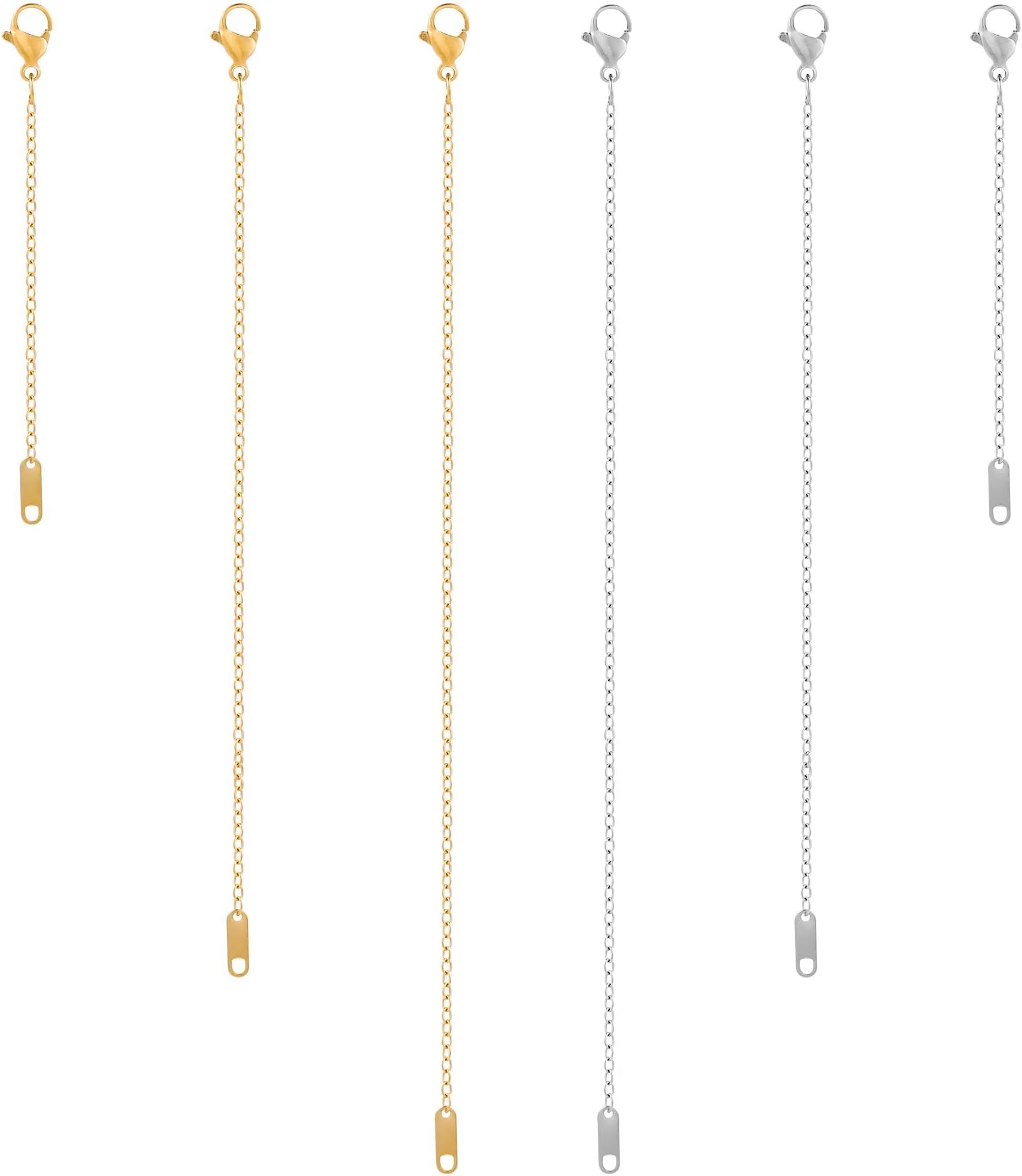 KOPOX 6 Pcs Gold and Silver Plated Necklace Extenders for Necklaces, 2", 4", 6" Delicate Necklace Extender Chain Set for Women Jewelry Making