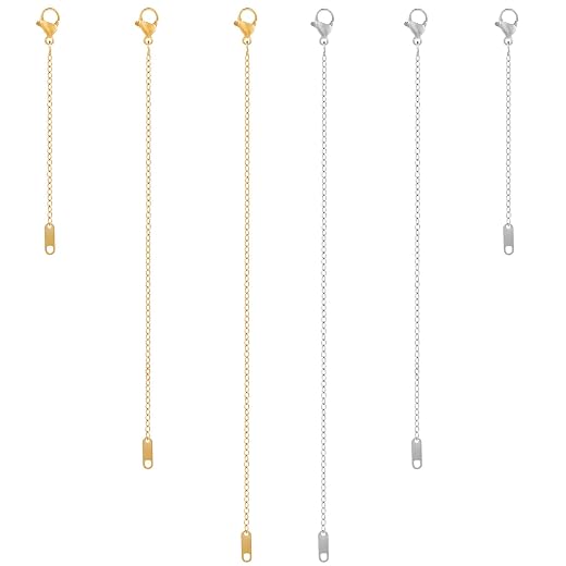 KOPOX 6 Pcs Gold and Silver Plated Necklace Extenders for Necklaces, 2", 4", 6" Delicate Necklace Extender Chain Set for Women Jewelry Making