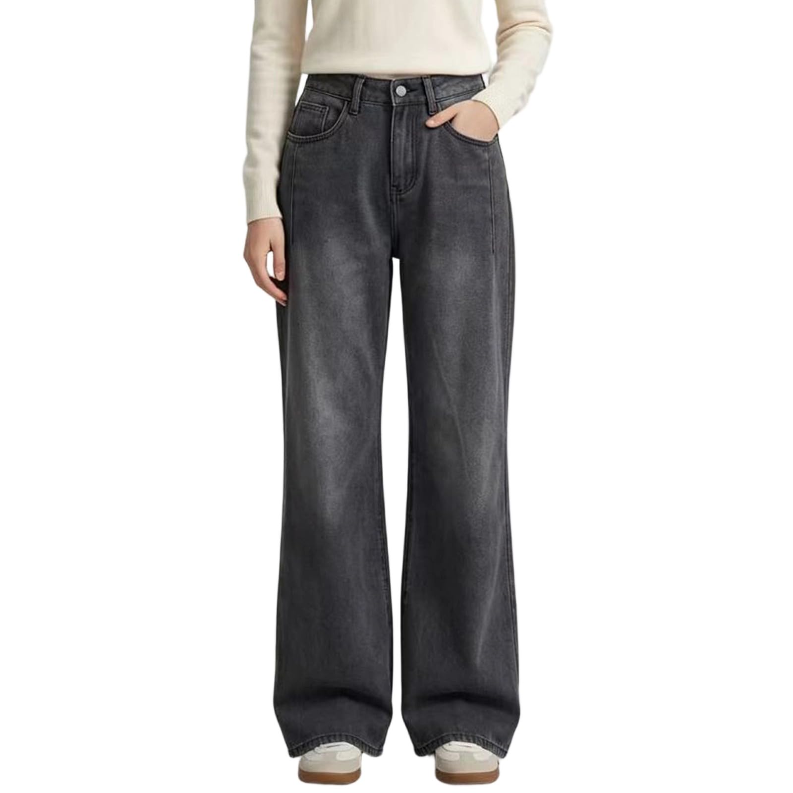 Jean Évasé Femme Uni Poches Latérales Denim Résistant Classique Décontracté