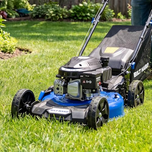 Image of BILT HARD 21 Inch Lawn Mower Gas Powered, 4-Cycle 144cc Engine, 3-in-1 Push Lawnmower with Bagging, Mulching & Side Discharge, Adjustable 8-Positions Cutting Height, Easy Start