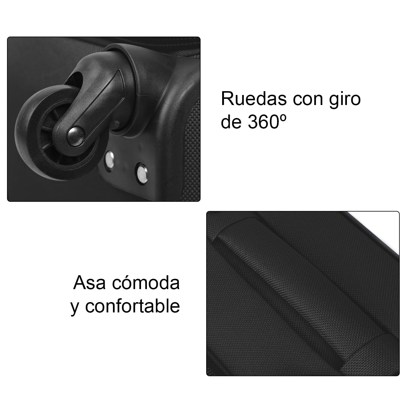MERCURY TEXTIL - Juego de Maletas 3pcs de Tela (Negro) | con 4 Ruedas Giratorias 360°, Expandible (Cabina, Mediana y Grande), Cierre de Seguridad - Ideal para Viajes y Vacaciones