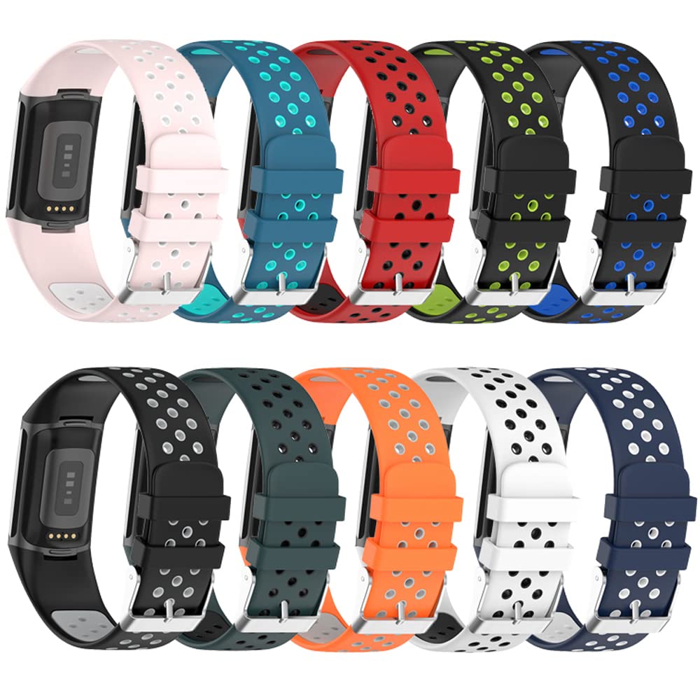ZSZCXD Compatible with Fitbit Charge 5 Bands, Soft Silicone Replacement Wristband Fitness Tracker Accessories Strap for Women Men (10 Colors)