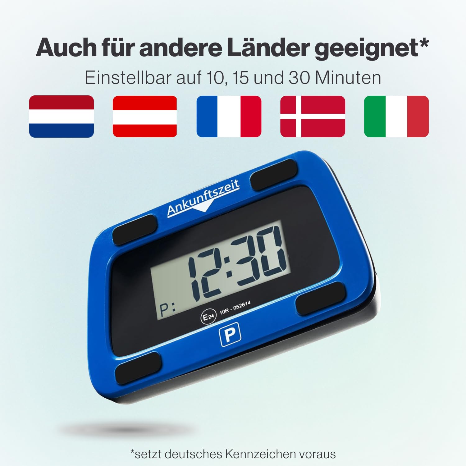 Parkwächter V0 Digitale Parkscheibe mit 2 Scheibenadapter, entspricht der Straßenverkehrsordung, elektronische Parkuhr für das Auto in blau 111 x 72 x 25 mm