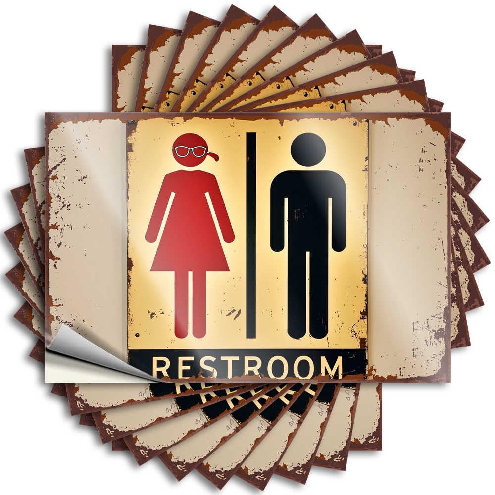 Gender Neutral Restroom Sign Half Vintage Decor - Tattoo Bottle Removable Vinyl Decal(6X9CM)
