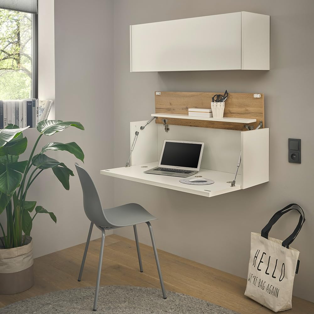 Homeoffice Set weiß Eiche 2-teilig Sekretär Hängeschrank