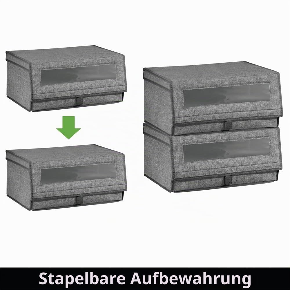 mDesign 8er-Set Schuhaufbewahrung aus Stoff – stapelbare Schuhbox mit Sichtfenster, Klettverschluss und Klappdeckel – große Aufbewahrungsbox für den Schrank oder das Regal – grau