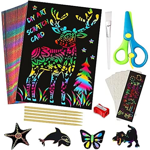 Vykor 50 Sheets Scratch Art Crafts for Kids,4.9inch*7.1inch Black Magic Scratch Art Notes Paper Boards,Gifts for Children to Learn to Paint Cover
