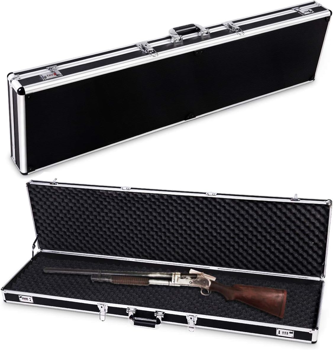 GOPLUS Estuche para Rifle, Estuche de Aluminio para Arma Larga, Estuche para Rifle con 2 Cerraduras de Combinación, Caja Impermeable Protectora, Transporte Práctico, 134 x 35 x 12CM