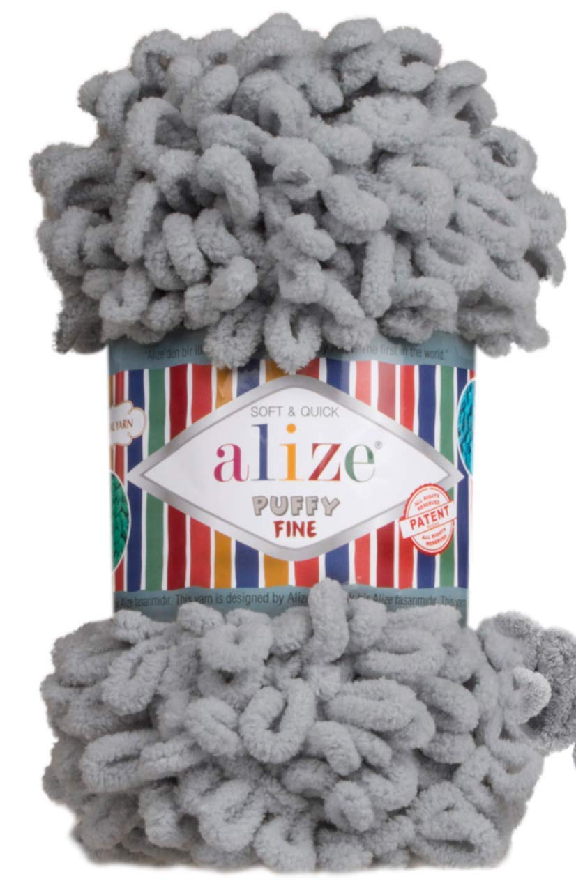 AlizePuffy Fine Baby Blanket Small Loop 100% Micropolyester Soft Yarn Lot of 4skn 400gr 64yds (343 - Coal Grey)