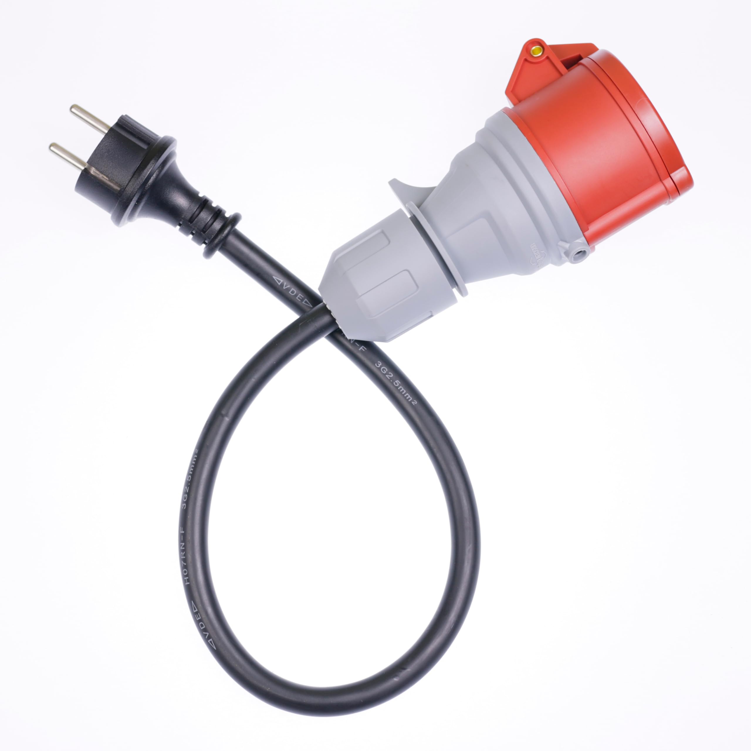 CEE Adapterleitung 16A 5-polig auf Schuko Stecker, IP44 Wasserfest, 70cm H07RN-F 3G2,5mm² Gummischlauchleitung - Stromadapter für Werkstatt, Camping & Baustelle - Schuko auf CEE 230V (Schuko-CEE16)