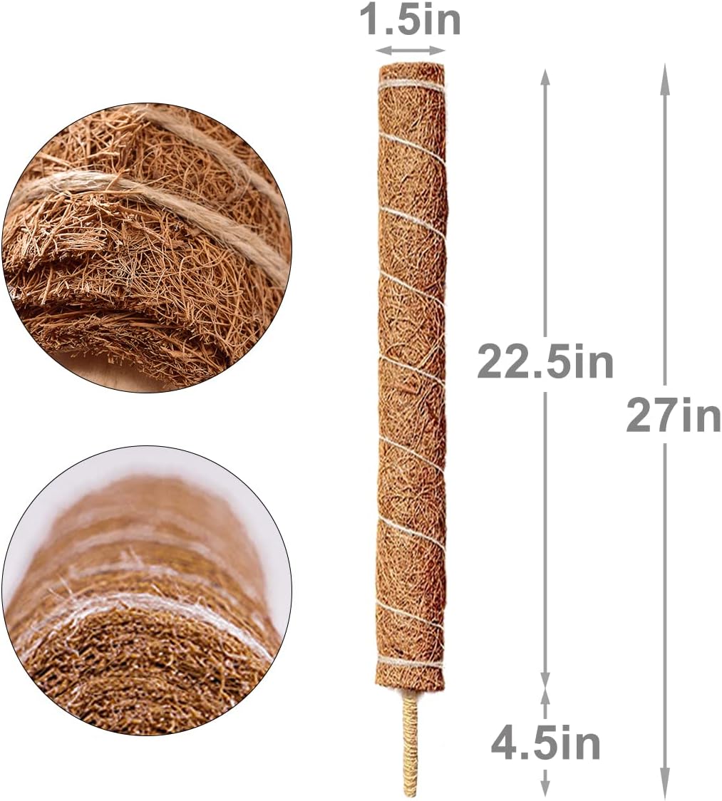 PatioMatrix 2 Pcs 27 Inches Bendable Moss Pole, Bendable Coco Coir Moss Stick Climbing Stakes Plant Support Extension for Climbing Plants Monstera