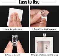 Vista 7 de 100 clips adhesivos para colgar, clip de pared de tapiz de plástico para decoración de oficina y hogar