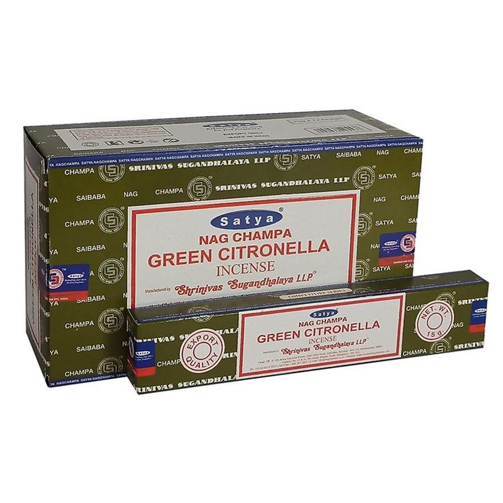 Satya 01356 Green Citronella Incense Sticks, 12 Packs x 15g
