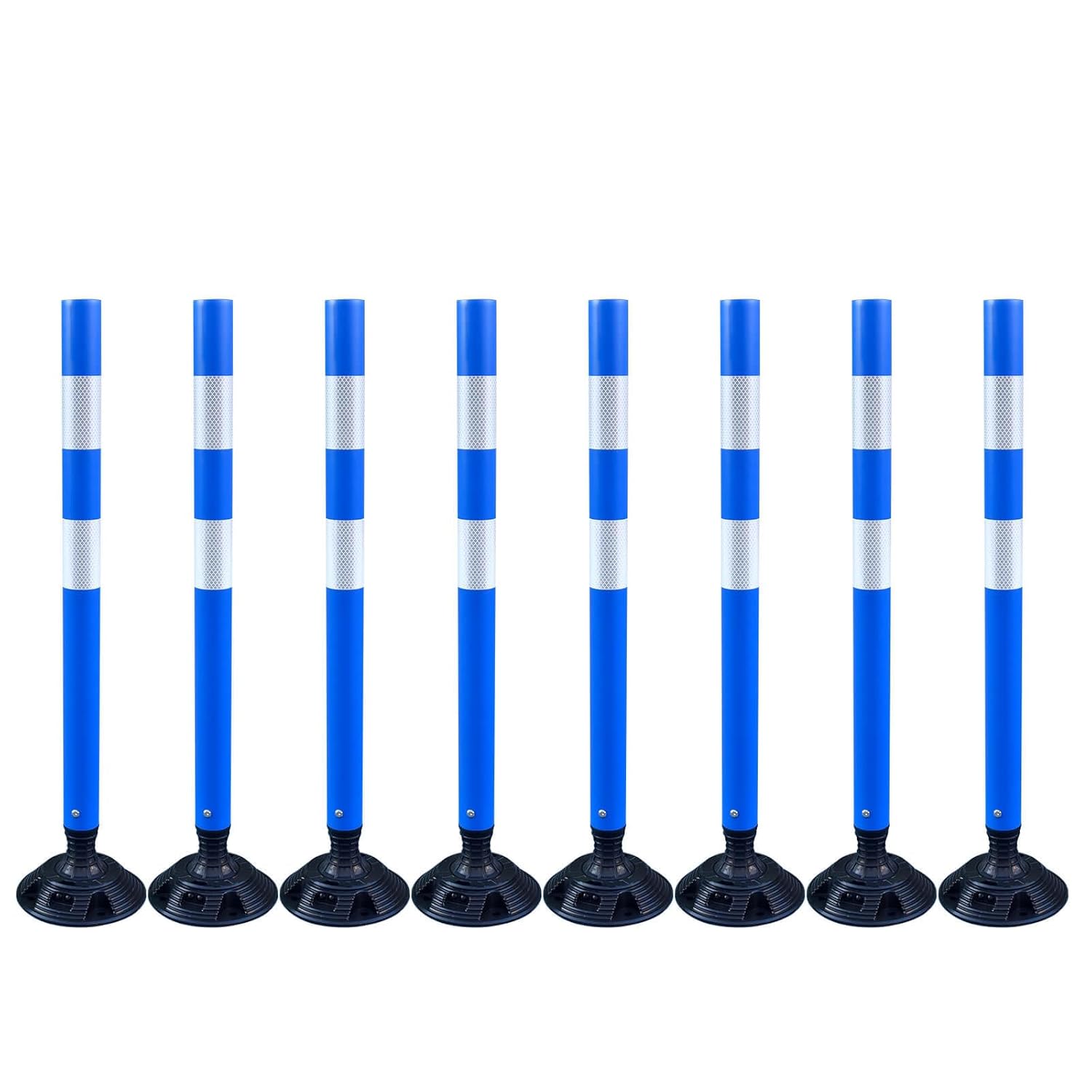 8 Pack 36inch Blue Flexible Traffic Delineator Posts, High Visibility Impact-Resistant Safety Poles for Parking Lots & Roadways, Easy Surface Mount