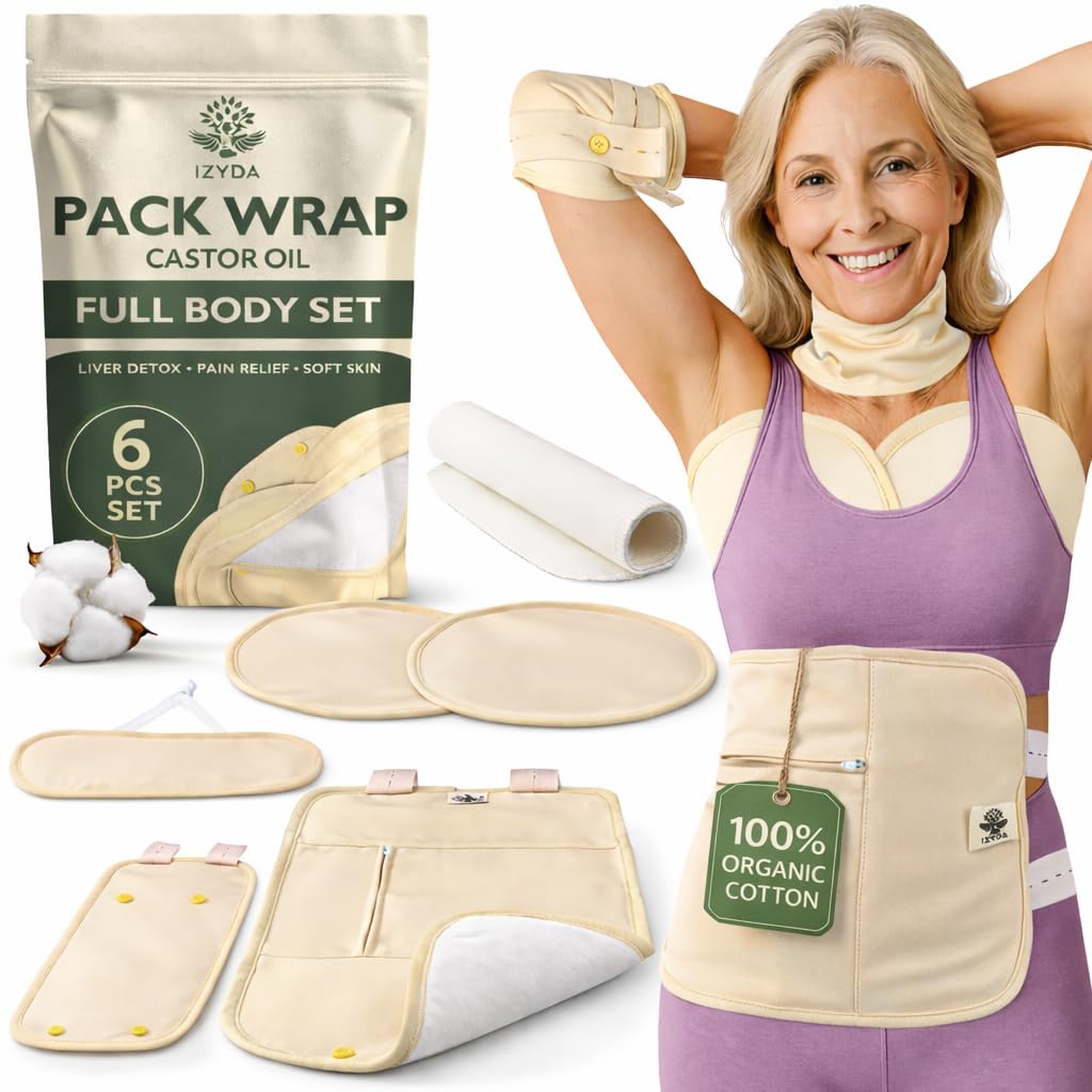Izyda 6Pcs Reusable Organic Castor Oil Wrap Set
