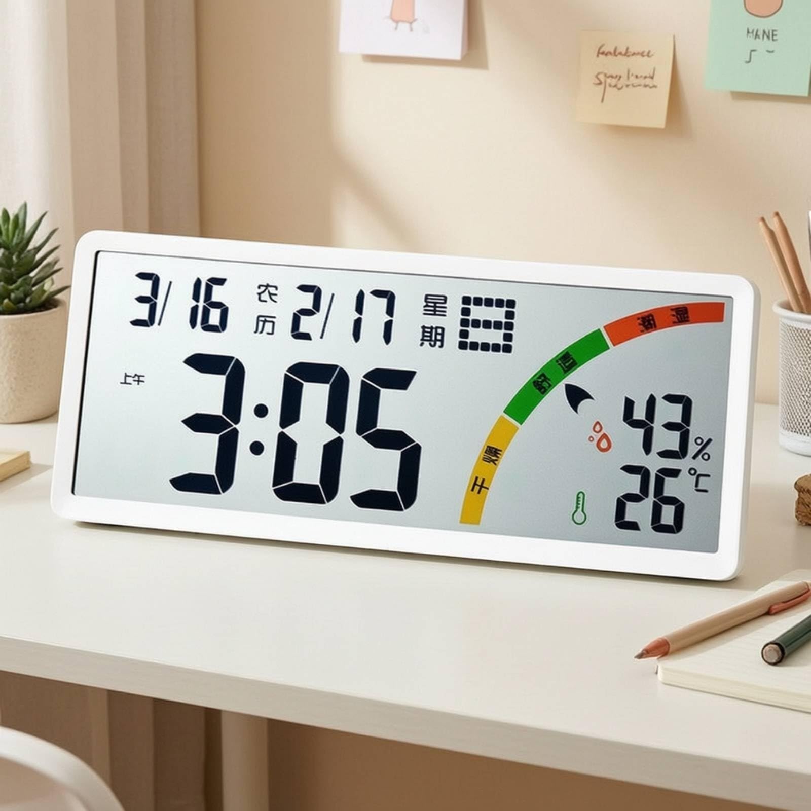 Sharplace Digitaluhr mit Temperaturanzeige digital digitaluhr mit Luftfeuchtigkeitsmesser modern Tischuhr Kalender für Senioren, Schlafzimmer, Weiß