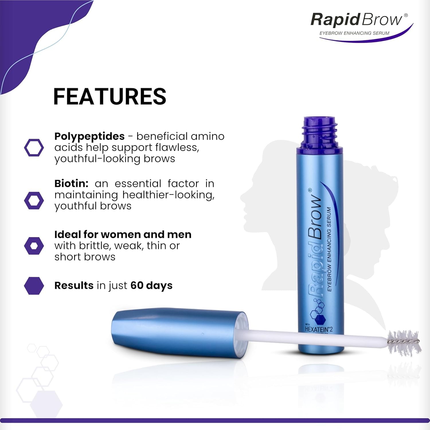 rapidBrow Eyebrow Enhancing Serum 3 mL - Hydrating Hair Serum for Visibly Thicker-Looking Brows with Hexatein 2 Complex - Image 3
