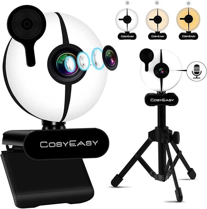 60FPS FHD 1080P cam with Microphone Spherical Ring Light and Tripod