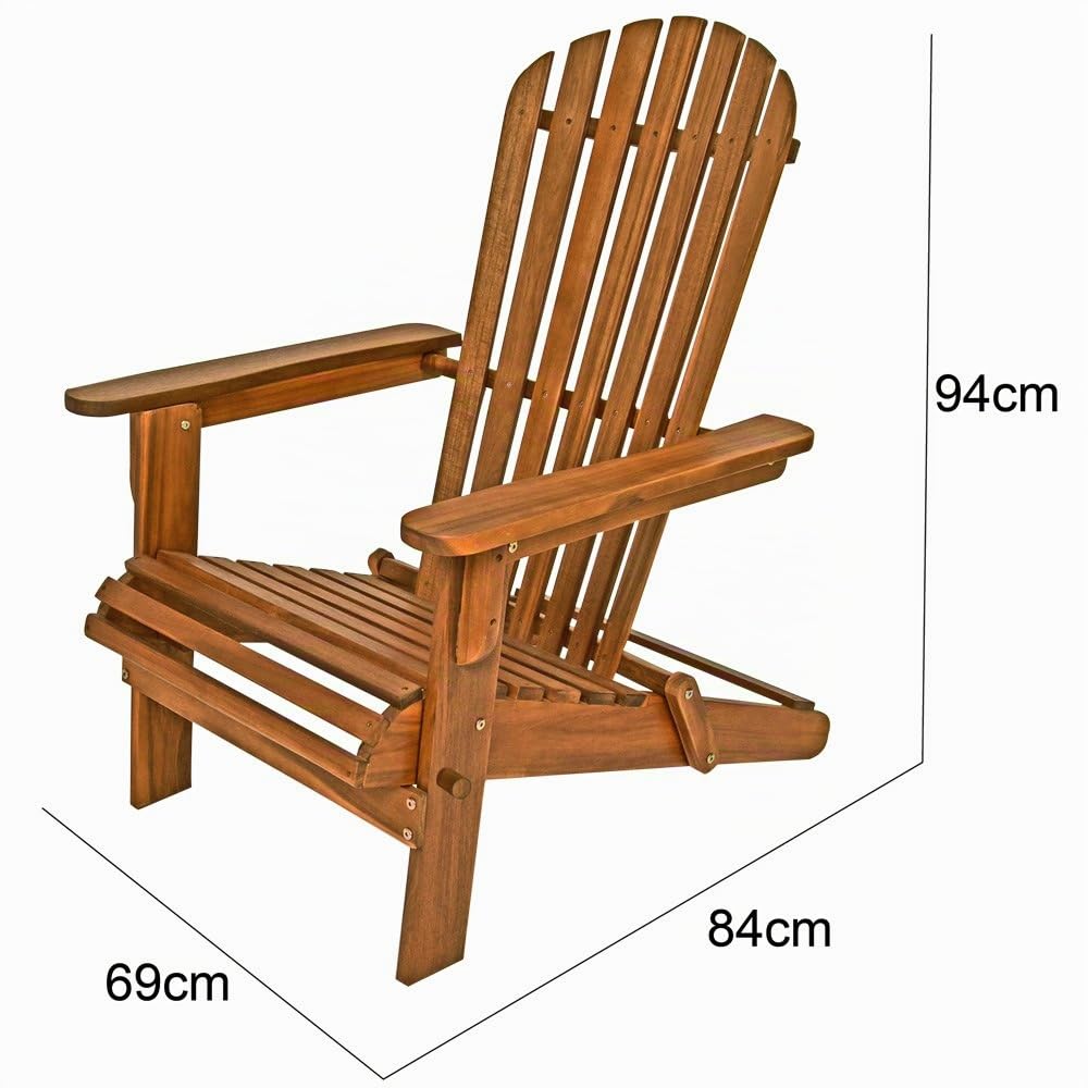Deuba® Sedia prendisole relax Adirondack in legno d' acacia pieghevole estremità arrotondate per giardino o terrazza
