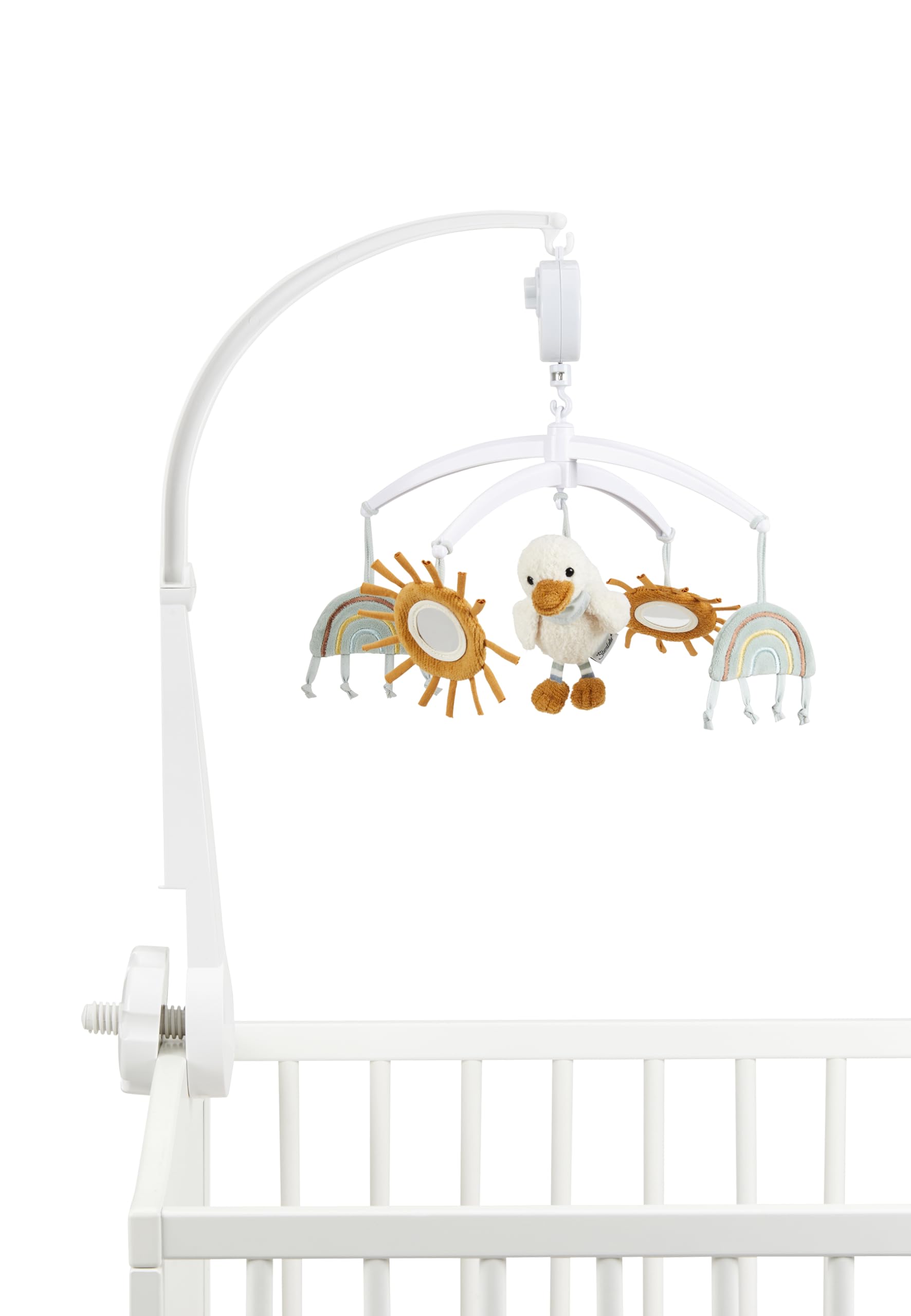 Sterntaler Baby Mobile Ente Edda Lou, Musikmobile für Jungen und Mädchen mit der Melodie Brahms Wiegenlied und weißen Gestänge, Einschlafhilfe