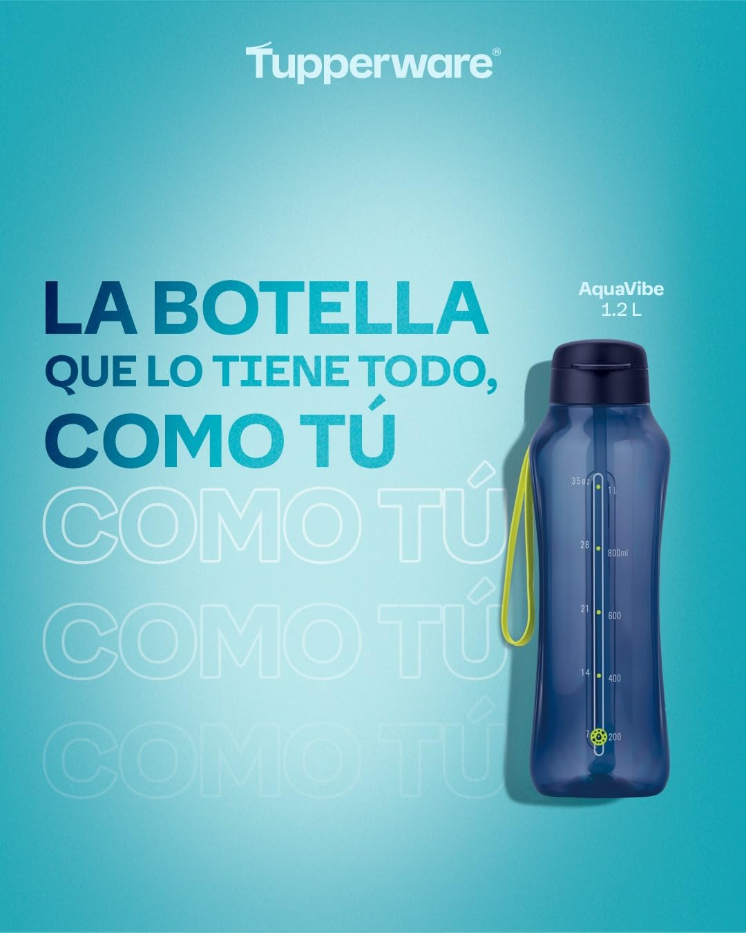 Tupperware AQUAVIBE Motivationsflasche, 1,2 l