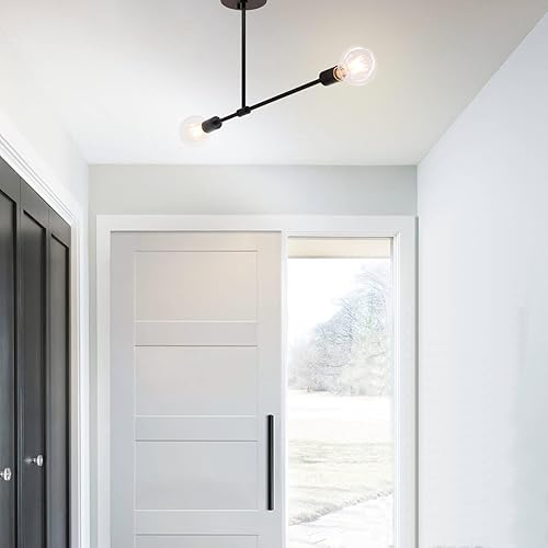 Miniatura 2 de XiNBEi Lighting Lámpara de techo semiempotrada de 2 luces, lámpara de techo negra de granja con bombillas LED, luz de montaje empotrado Sputnik para