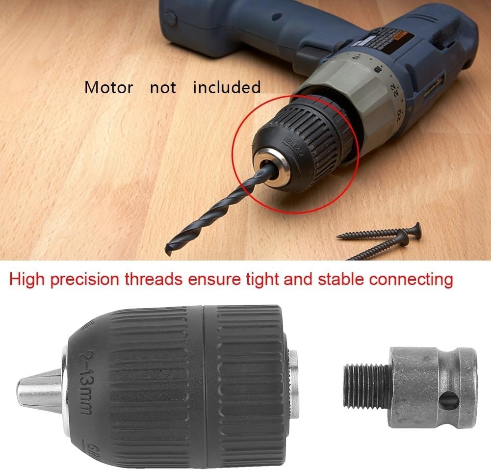 1/2" Thread Adapter & Keyless Drill Chuck 2-13mm Clamping Range - Impact Wrench Conversion Kit for Electric Drills 1pcs
