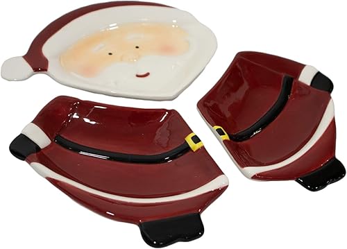 Miniatura 7 de Servidor festivo de cerámica de 4 secciones con temática navideña de copo de nieve rojo