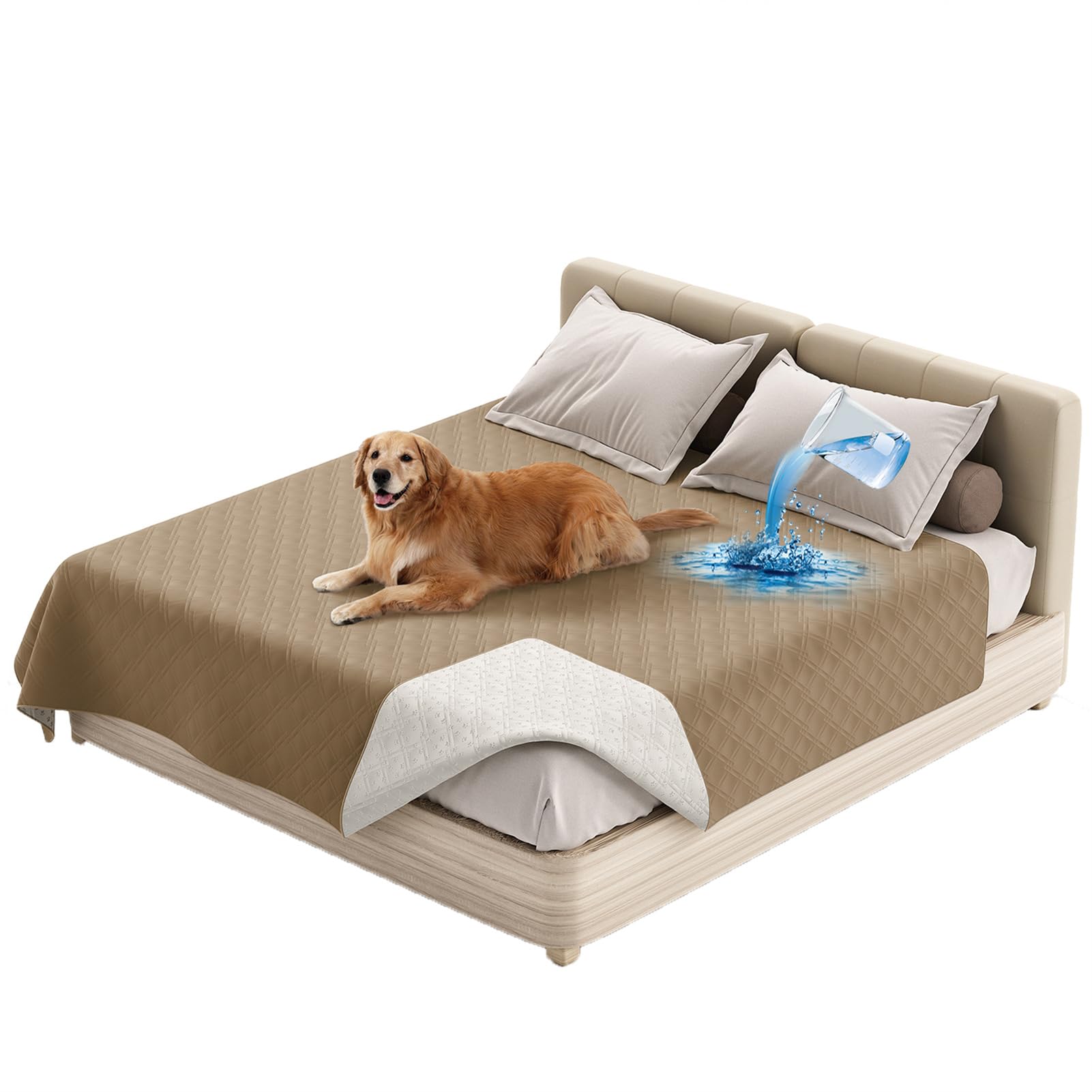 Couverture Imperméable pour Animal De Compagnie Couvre-lit Housse De Canapé Lavable pour Animal De Compagnie, Tapis De Protection pour Meubles (208 x 208 cm/82 x 82 in,Taupe)