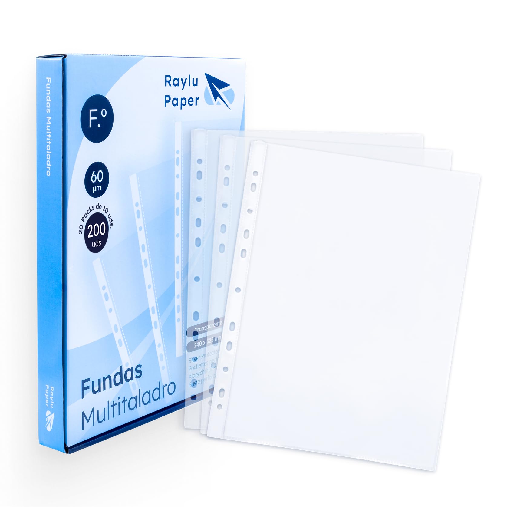 Prospekthüllen aus 100% recycelbarem Polypropylen, Dokumentenhüllen mit großer Öffnung, verstärkter Rücken (Folio - 60 Mikron - transparent, 200 Stück (20 Packungen mit 10 Stück))