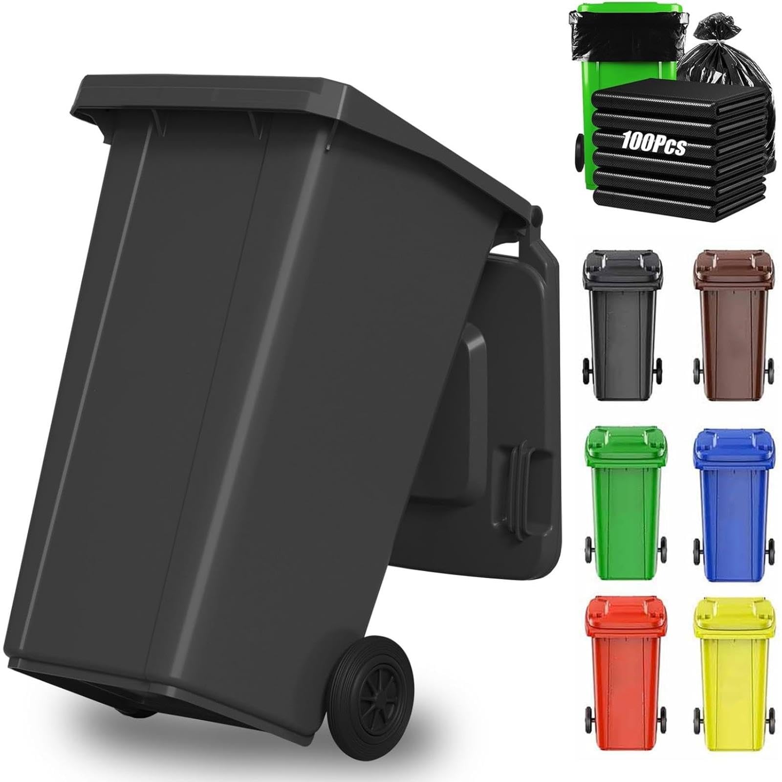 VITIWEDTY Large Outdoor Trash Can with Wheels & Lid, 18/22/27/53 Gallon Heavy Duty Garbage Can for Patio, Backyard, Deck (Black 27 Gallon)