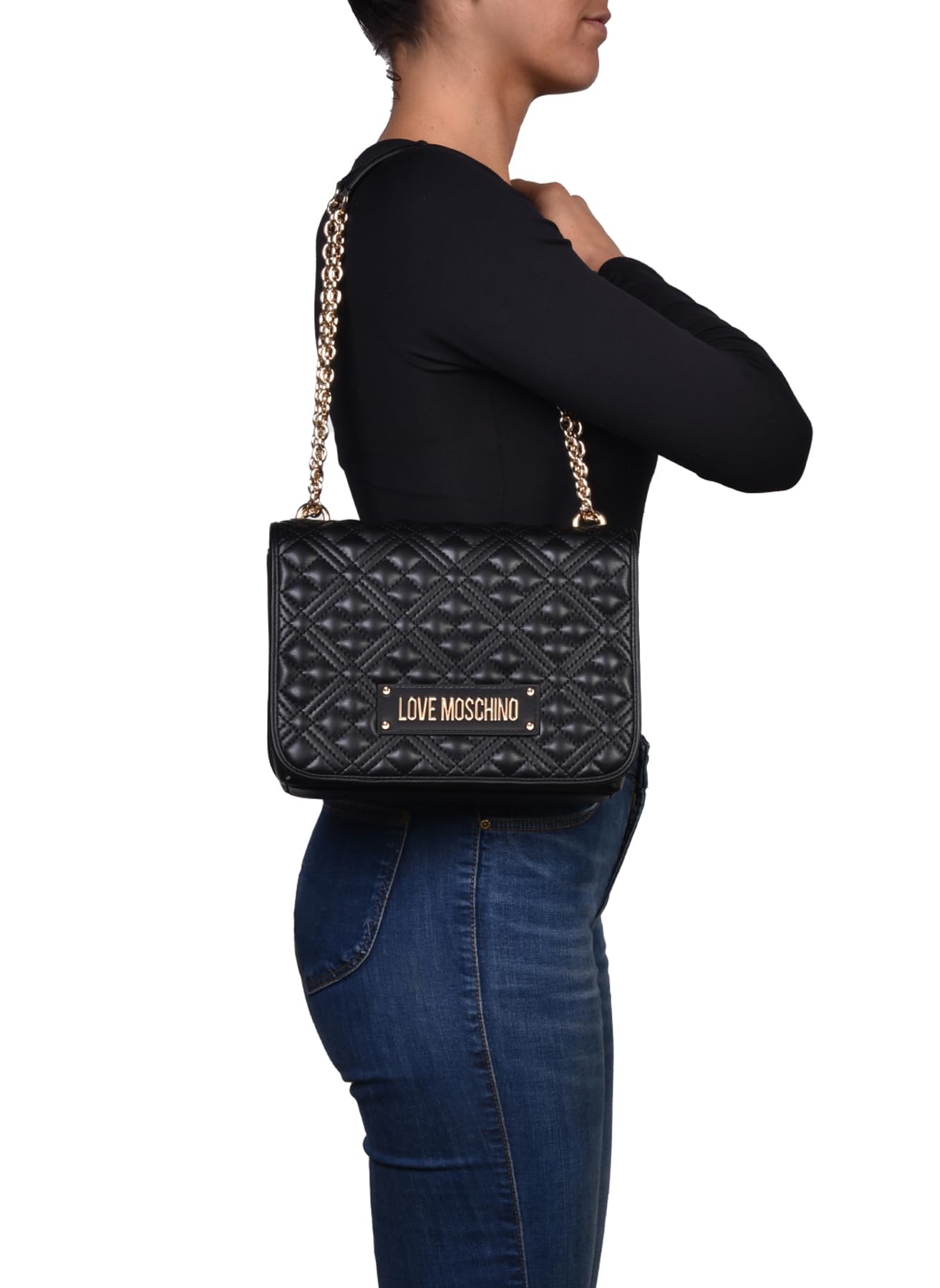 Love Moschino BORSA QUILTED PU NERO+GAL.ORO