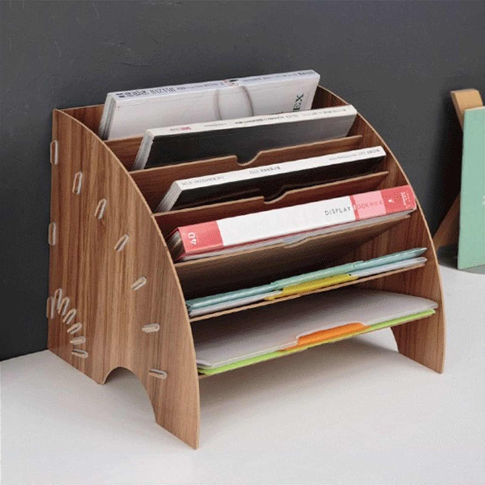 Porte-revues, organisateurs de Bureau, Porte-fichiers de Bureau en Bois en Forme d'éventail, Organisateur de Bureau, Armoire à Documents DIY (Couleur : LY) (Couleur : BN) (LY)