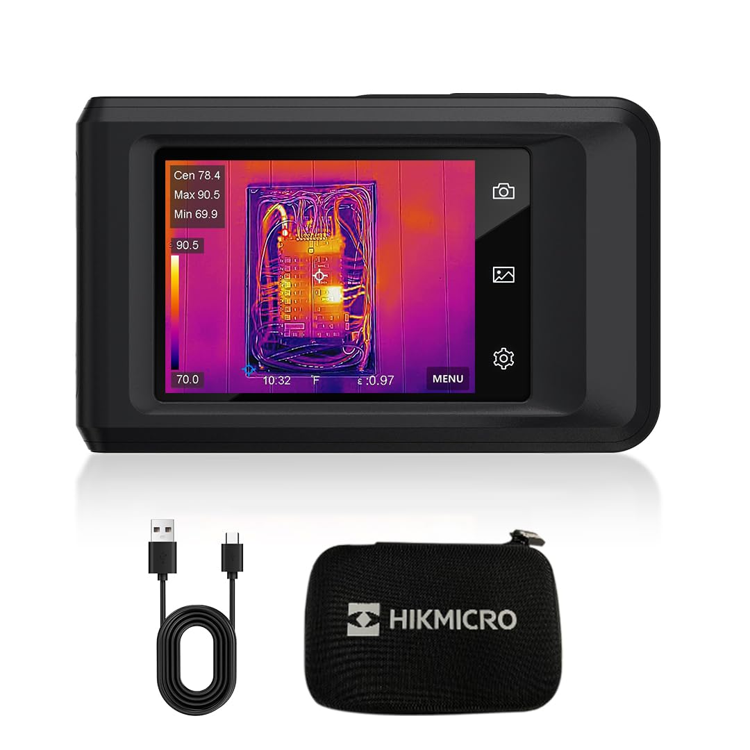 HIKMICRO Telecamera termica da PocketC con risoluzione IR di 256 x 192 pixel e camera visiva da 8MP, 25 Hz, scanner termico con schermo touch da 3,5 pollici, IP54, -20℃~400℃, senza WiFi