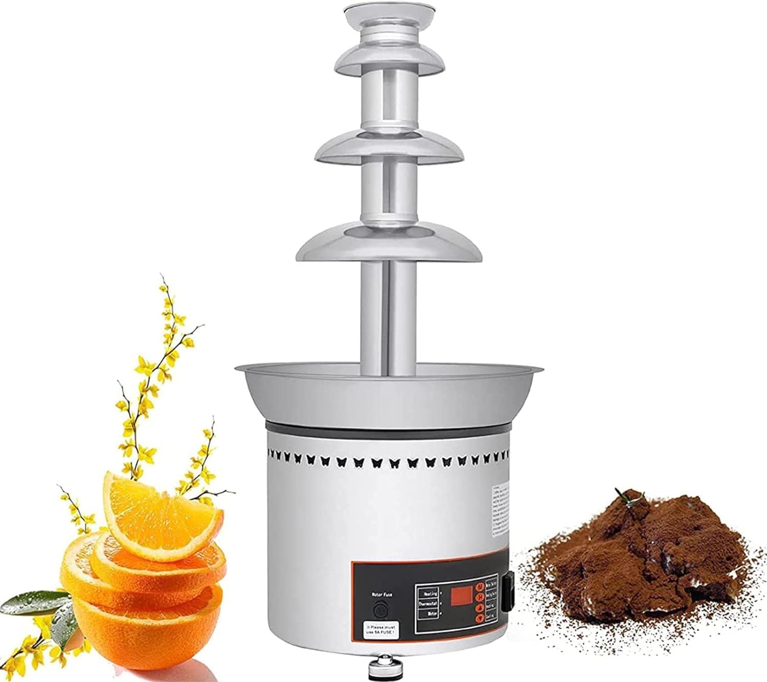 ASerZenith Chocolate Fondue Fountain, Commercial Chocolate Fondue Fountain Machine, Large Capacity Chocolate Waterfall Hot Pot Machine, Sauce Heater For Nacho Cheese, Bbq Sauce, Fruit, Ranch,4Tier