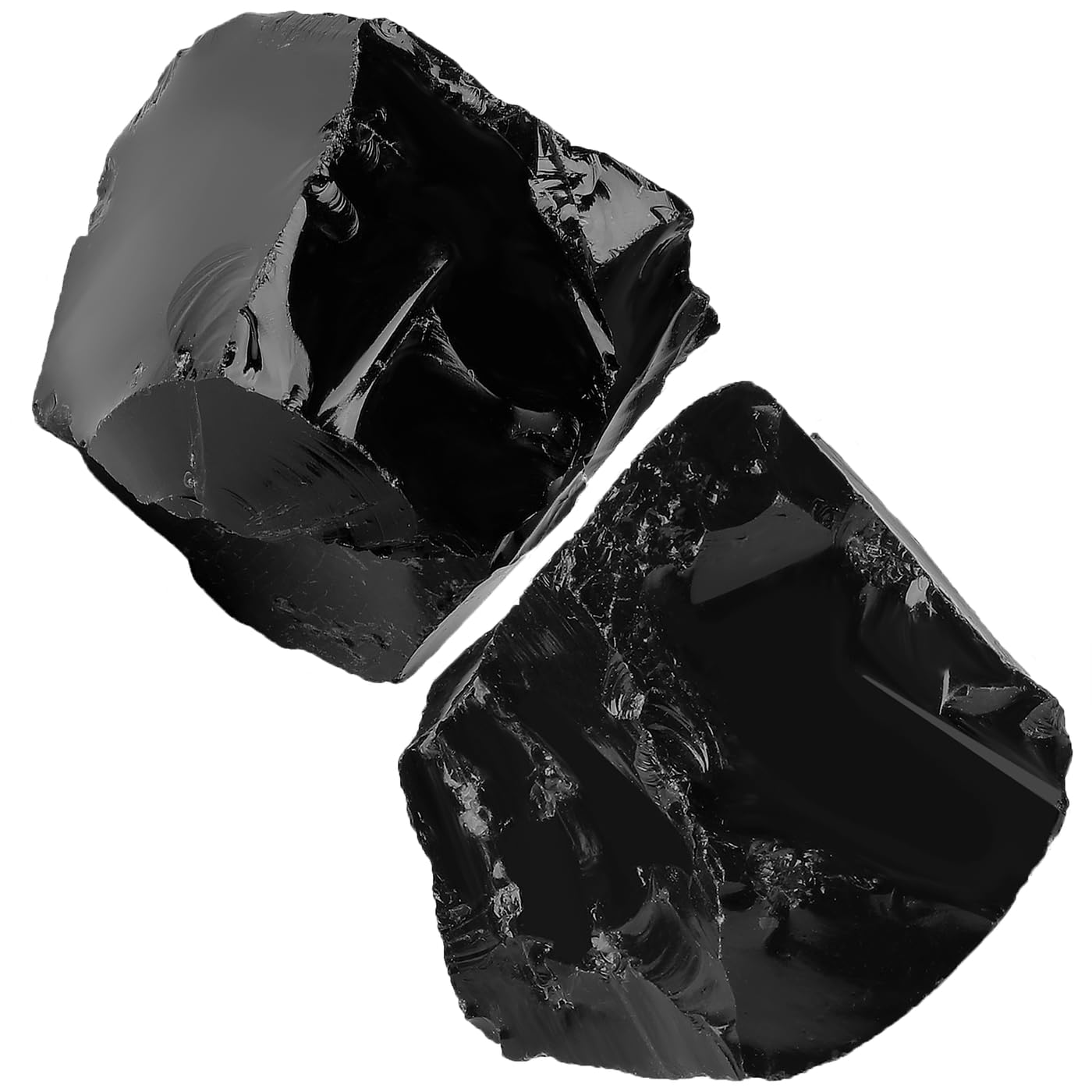 NUKAYAI 2Pcs Black Obsidian 1.8-2.2" Large Raw Crystals Stones Rough Rocks Healing Crystal for Polishing Decoration Cabbing Wicca Reiki Tumbling Wire