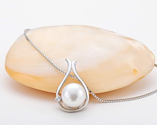 Miniatura 3 de Pearl Necklaces for Women, Freshwater Cultured Single White Pearl Pendant with 925 Sterling Silver Chain Pearl Jewelry Gifts for Mom Wife Her