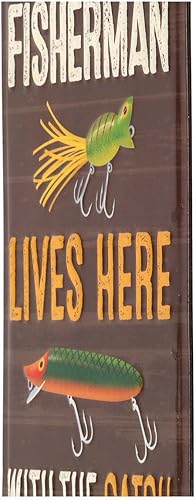 Miniatura 4 de Cartel de metal en relieve de pescador con la captura de su vida, divertido arte de pared de pesca para garaje, casa del lago o cueva de hombre